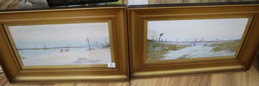 Charles S. Graham (1852-1911), pair watercolours, signed, The Nile, 24.5 x 49cm